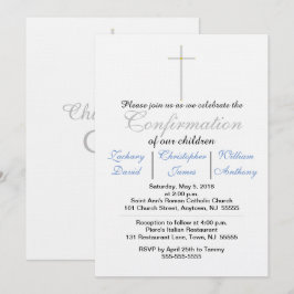 Invitaciones triples de confirmación azul