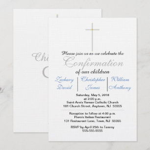 Invitaciones triples de confirmación azul