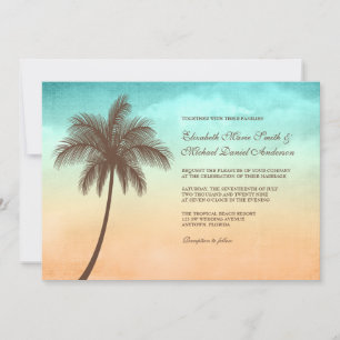Invitaciones tropicales de la boda de la palmera