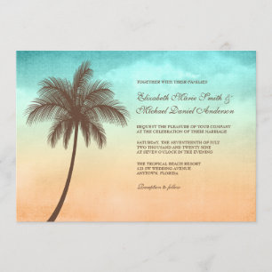 Invitaciones tropicales de la boda de la palmera