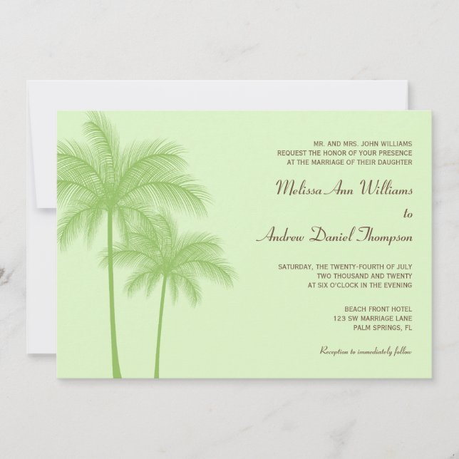 Invitaciones tropicales de la boda de la palmera (Anverso)