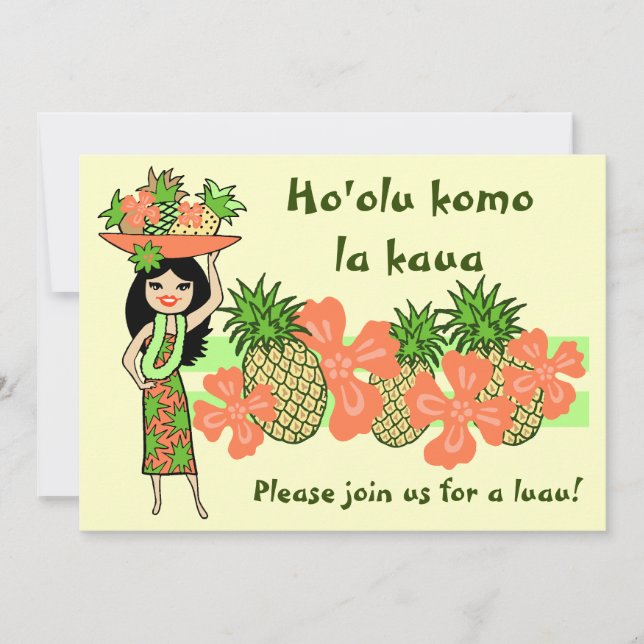 Invitaciones tropicales de Pineapple Luau (Anverso)