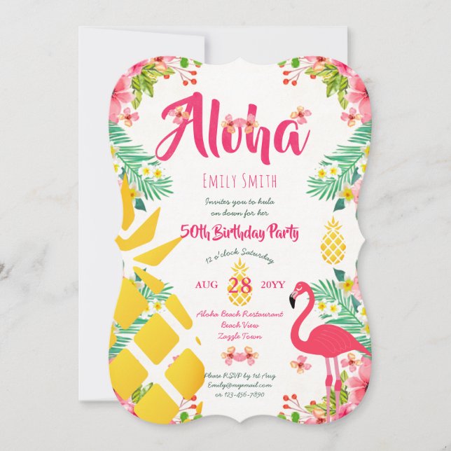 Invitaciones tropicales hawaianas para cumpleaños  (Anverso)