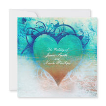 Invitaciones Tropicales Playa Corazón Azul Océano