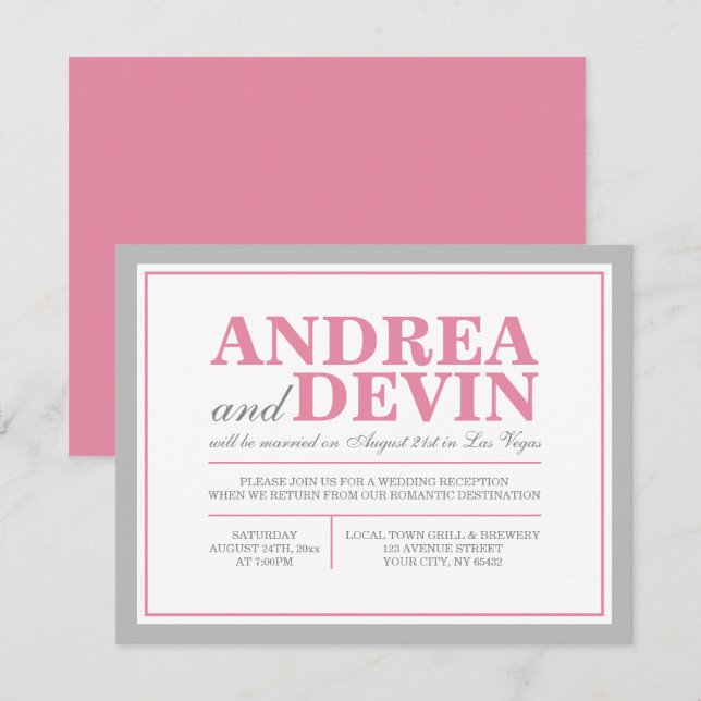 Invitaciones Únicamente para Recepción de Boda Gri (Anverso / Reverso)