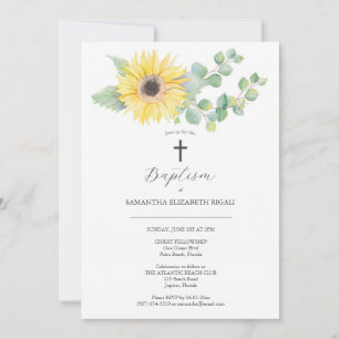 Invitaciones únicas al bautismo acuarela girasol