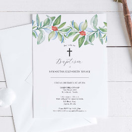 Invitaciones únicas al bautismo Navidades Verde