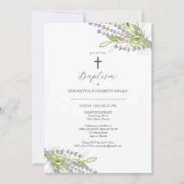 Invitaciones únicas de bautismo a flores de lavand