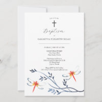 Invitaciones únicas de bautismo a la libélula roja