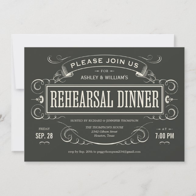 Invitaciones únicas de la cena del ensayo del (Anverso)