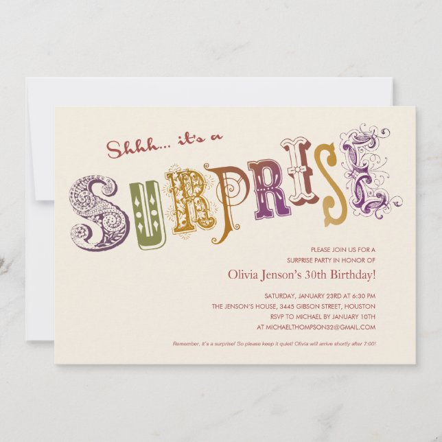 Invitaciones únicas de sorpresas (Anverso)