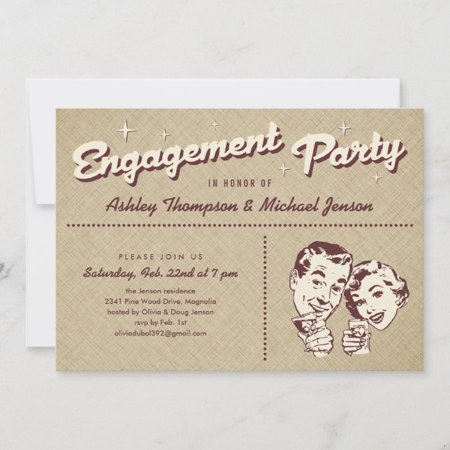 Invitaciones únicas del fiesta de compromiso (Anverso)