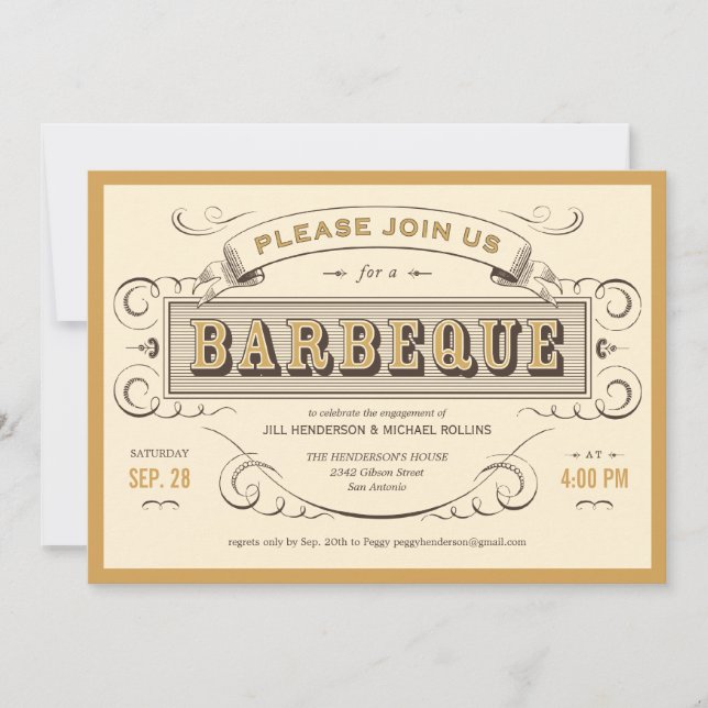 Invitaciones únicas para barbacoas antiguas (Anverso)