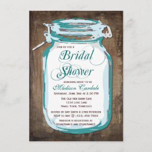 Invitaciones verde azuladas a ducha de novias rust