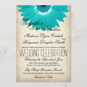 Invitaciones verde azuladas a la boda rústica de A