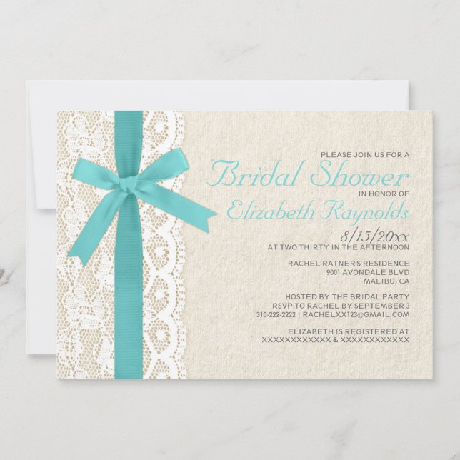 Invitaciones Verde azuladas a la ducha nupcial de  (Anverso)