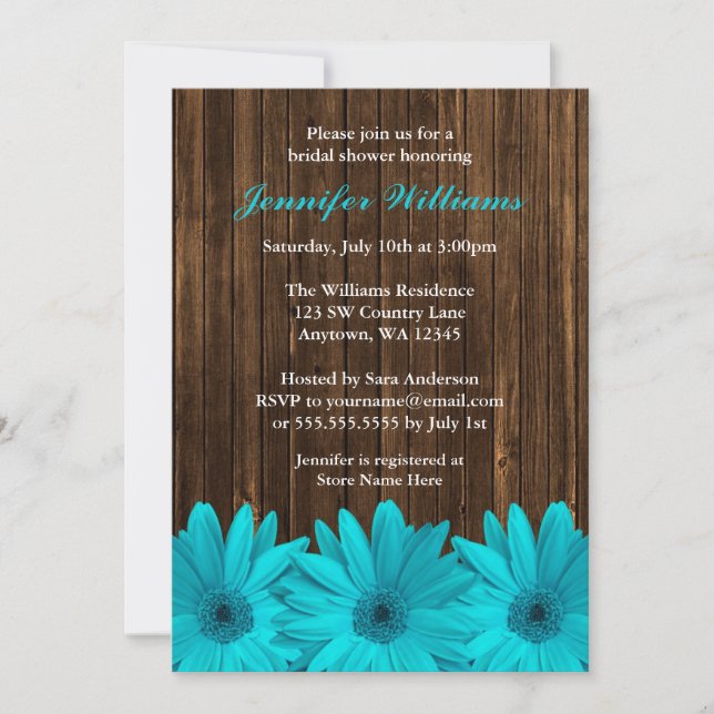 Invitaciones Verde azuladas a la ducha nupcial de  (Anverso)