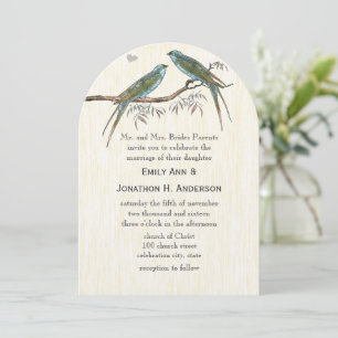 Invitaciones verde azuladas de bodas con aves vene