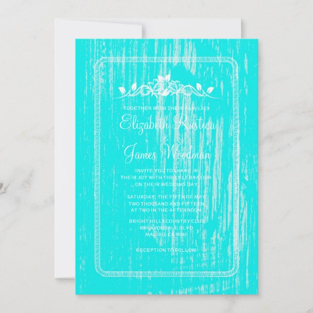 Invitaciones verde azuladas de bodas de madera de  (Anverso)
