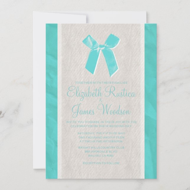 Invitaciones verde azuladas de bodas y bodas de li (Anverso)