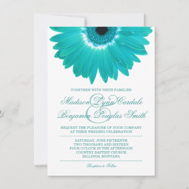 Invitaciones verde azuladas de casamiento turquesa (Anverso)