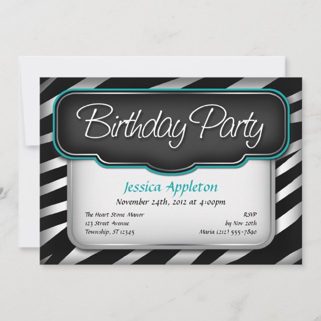 Invitaciones Verde azuladas de cumpleaños de impre (Anverso)