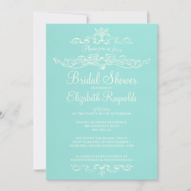 Invitaciones Verde azuladas de ducha de novia de l (Anverso)