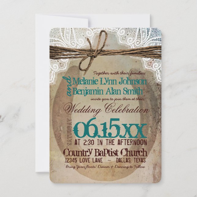 Invitaciones verde azuladas de herradura de la (Anverso)