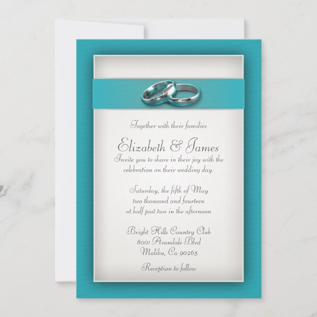 Invitaciones verde azuladas de la boda (Anverso)