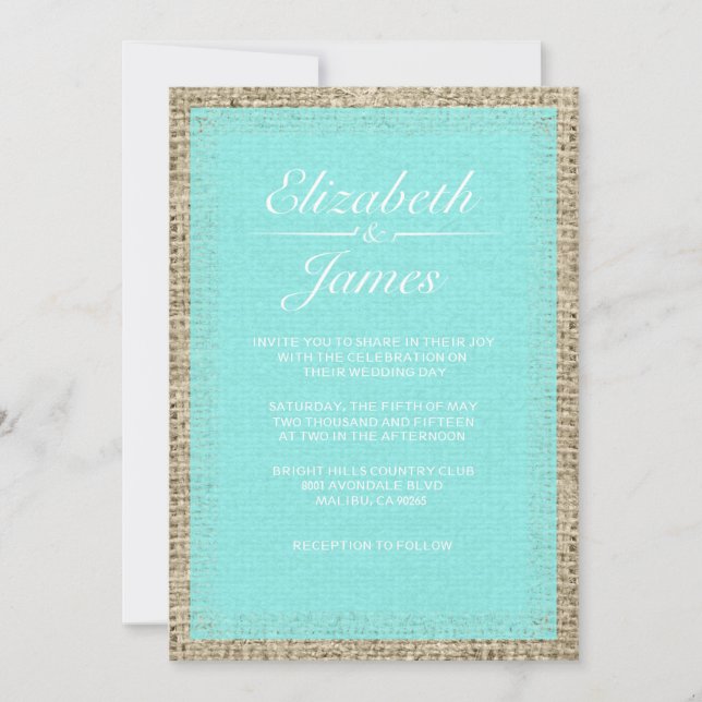 Invitaciones verde azuladas de la boda de la (Anverso)