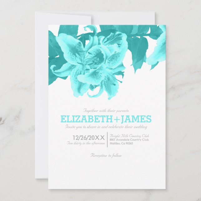 Invitaciones verde azuladas de la boda de la flor (Anverso)