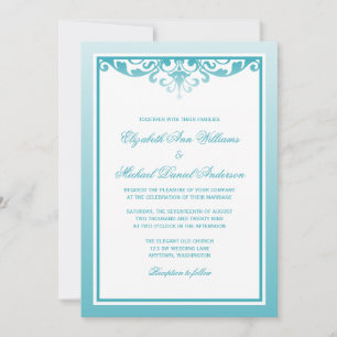 Invitaciones verde azuladas de la boda del