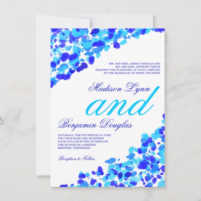 Invitaciones verde azuladas de la boda del azul (Anverso)