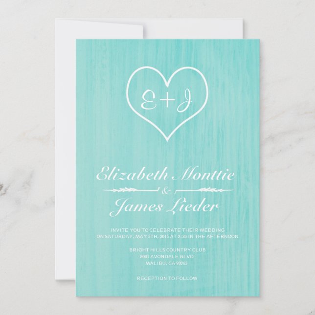 Invitaciones verde azuladas de la boda del país (Anverso)