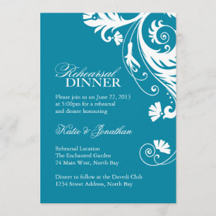 Invitaciones verde azuladas de la cena del ensayo