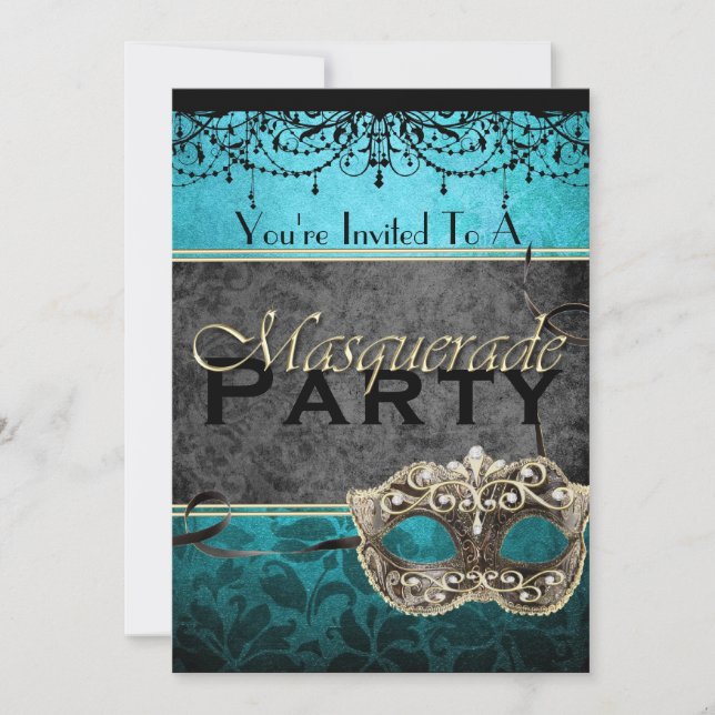 Invitaciones verde azuladas de la mascarada del (Anverso)