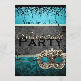 Invitaciones verde azuladas de la mascarada del