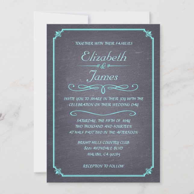 Invitaciones Verde azuladas de matrimonio en table (Anverso)