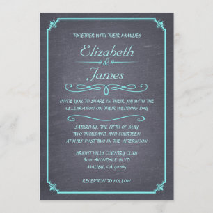 Invitaciones Verde azuladas de matrimonio en table
