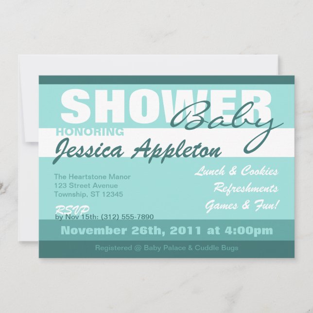 Invitaciones Verde azuladas modernas a la ducha co (Anverso)