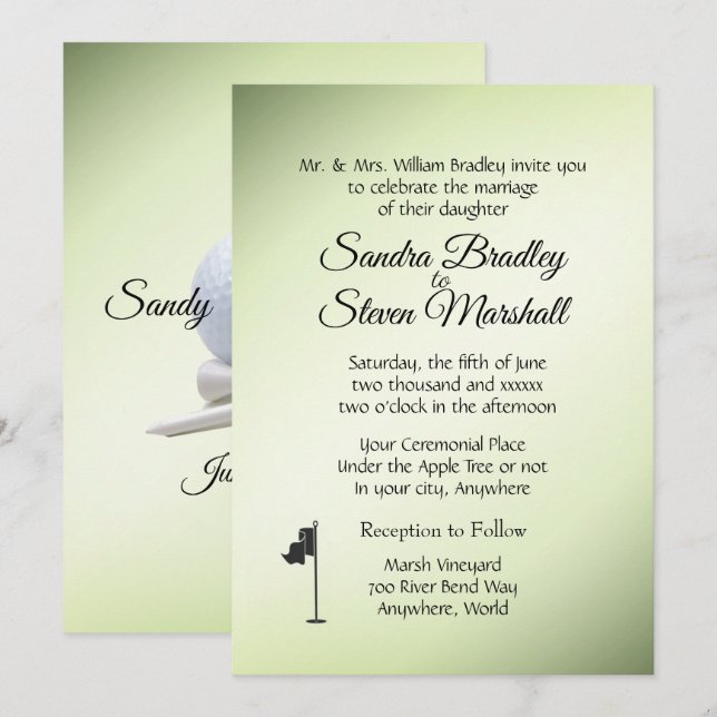 Invitaciones verdes a los Bodas de golf (Anverso / Reverso)