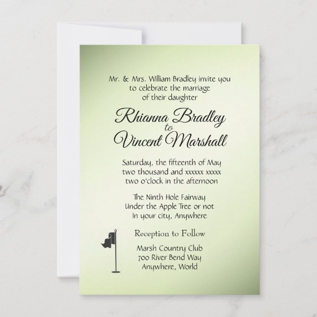 Invitaciones verdes a los Bodas de golf (Anverso)