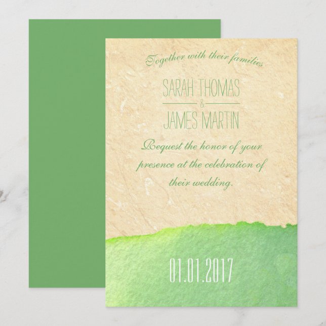 Invitaciones verdes de la boda de la acuarela de (Anverso / Reverso)