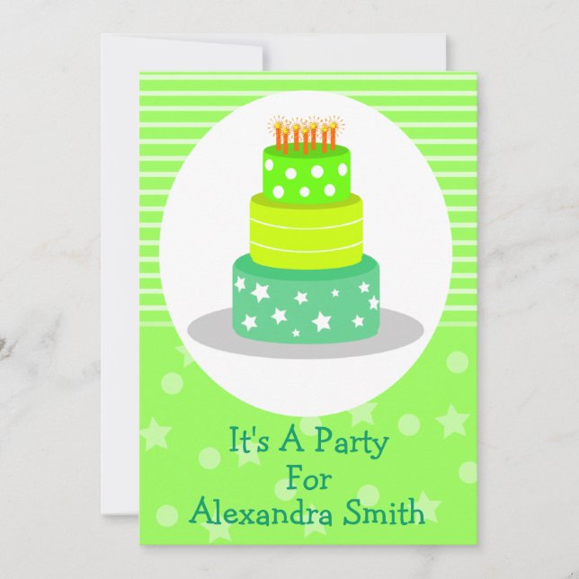 Invitaciones verdes de la fiesta de cumpleaños de (Anverso)