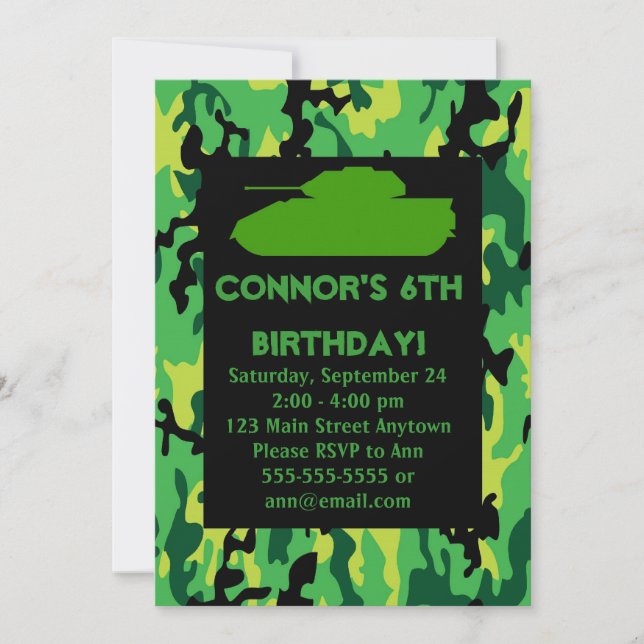 Invitaciones verdes de la fiesta de cumpleaños del (Anverso)