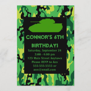 Invitaciones verdes de la fiesta de cumpleaños del
