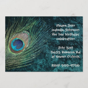 Invitaciones verdes del cumpleaños del pavo real