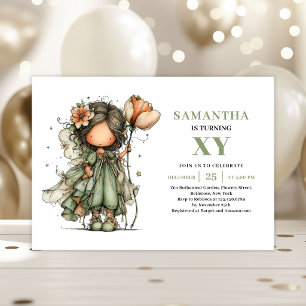 Invitaciones Verdes Florales Cumpleaños Niña Hada 