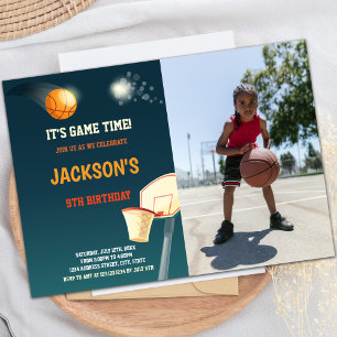 Invitaciones verdes oscuras al baloncesto con foto