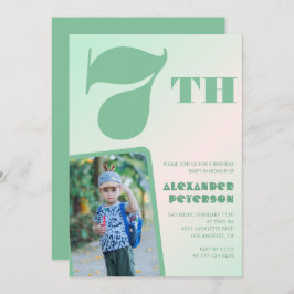 Invitaciones verdes para el 7° cumpleaños Colorful